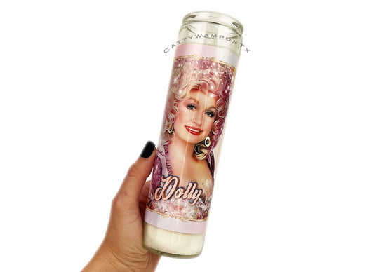 Dolly Devotional Prayer Candle , Worship 9-5 | What Would Dolly Do | Saint Dolly | Celebrity Prayer Candle