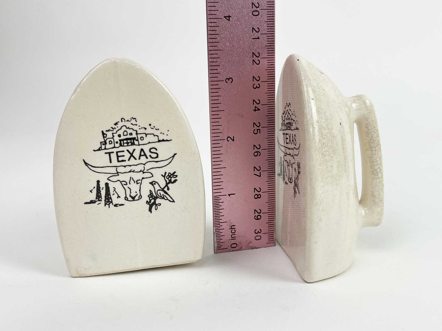 Vintage Texas Iron Alamo Ceramic Salt Pepper Shakers