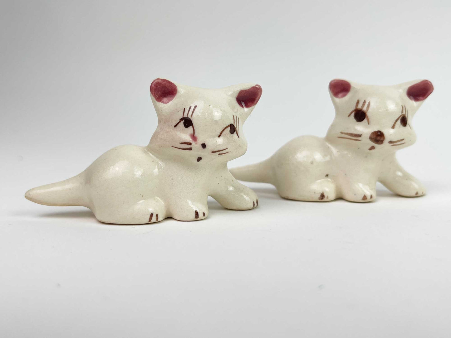 Vintage Kitten Figurines | Set of 2 |  Hand Painted Glazed Ceramic | Mid Century | Collectable