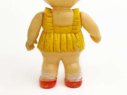 Vintage Rubber Toy - Baby Doll | Yellow Sun Dress, Posable arms and head | Mid Century - Made in Japan