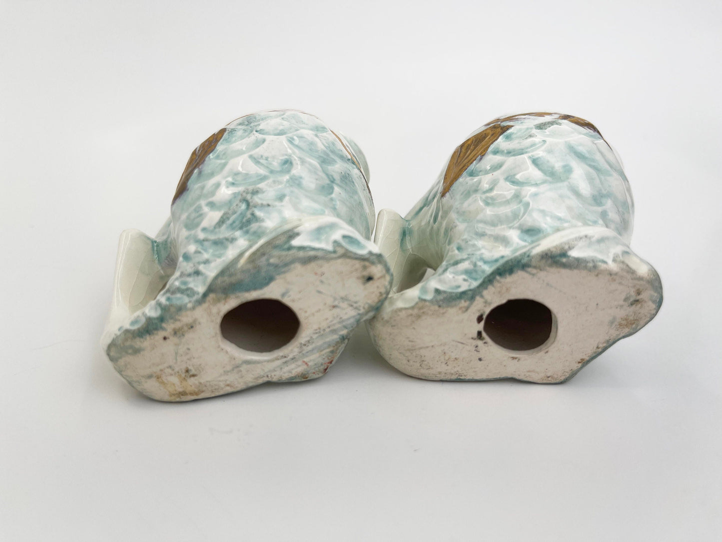 Vintage Fish Salt and Pepper Shakers | Mid Century | Hand Painted Ceramic | Gold, Blue, Beige