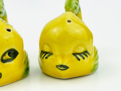 VTG Anthropomorphic Whale Fish Mr. & Mrs. Salt and Pepper Shakers Cute Vintage Kitschy Kitchen Decor 1950's Made in Japan Yellow and Green
