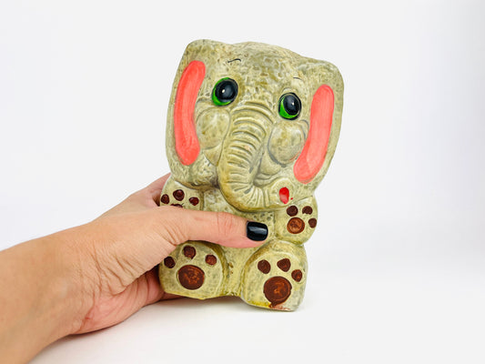 Vintage Anthropomorphic Elephant Coin Piggy Bank | Hand painted ceramic elephant vintage pottery | retro kitsch decor