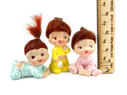 Vintage Enesco Japan Babies Wearing Pajamas Set of 3 Figurines Kitschy Decor Ceramic Red Hair Baby Triplets Kawaii Figurine Collectables