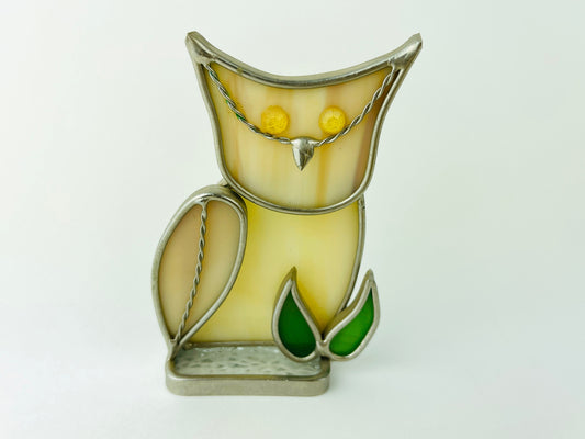 Vintage Owl Sun Catcher Stained Glass Figurine Mid Century Kitschy Decor