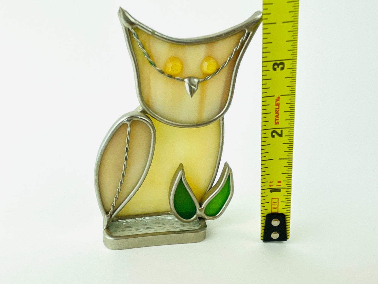 Vintage Owl Sun Catcher Stained Glass Figurine Mid Century Kitschy Decor