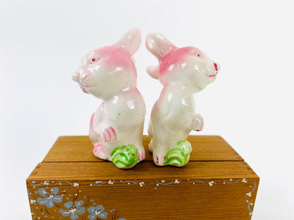 Vintage Kitschy Anthropomorphic Bunny Rabbit Salt and Pepper Shakers Glazed Ceramic