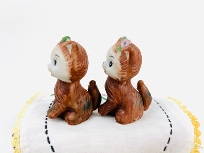 Vintage Anthropomorphic Kittens Kitschy Salt and Pepper Shakers Set of 2 Brown Kitty Cat Figurines
