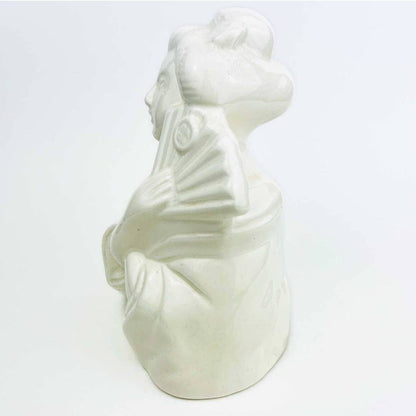 Vintage Ceramic White Geisha Girl Bust with Fan Planter Vase Figurine