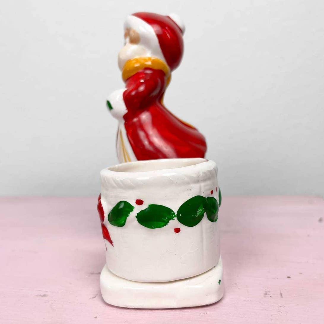 Vintage Christmas Girl Candle Holder Kitschy Holiday Decor