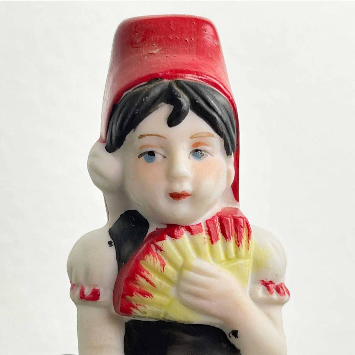 Vintage Spanish Girl Holding Fan Figurine Ceramic Bell