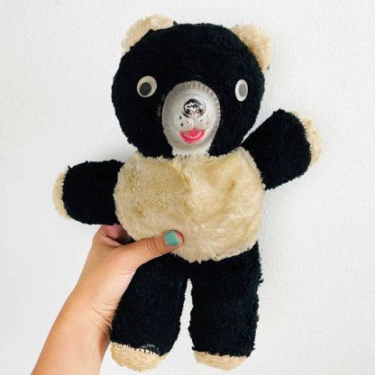 Vintage Rubber Face Panda Bear Plush Wind Up Musical Stuffed Teddy Google Eyes