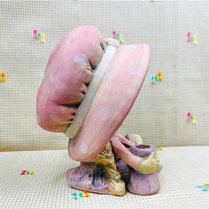 Vintage UCTCI Sitting Girl Big Hat w/Air Plant Pot 7" Ceramic Figurine Collectable kitschy Knick-Knacks 1960's mid century decor